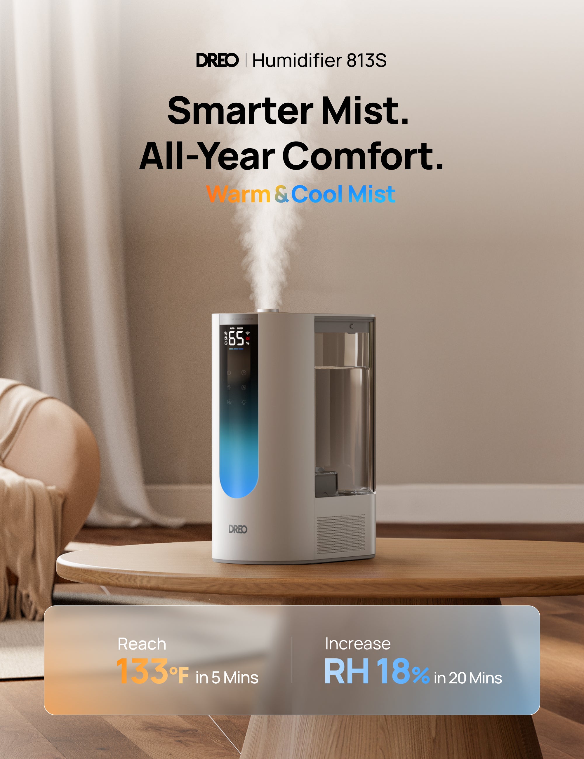 dreo-smart-humidifier-813s-6l-luftbefeuchter-mit-warm-und-kaltnebel image 2