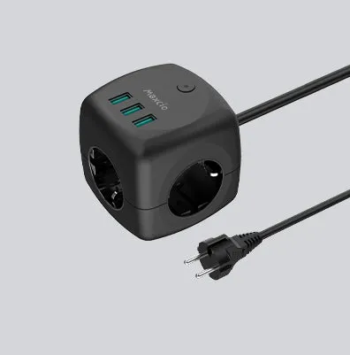 maxcio-power-cube-schwarz-mit-3-dosen-und-usb image 1